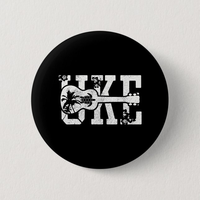 Ukulele - UKE Hawaiian Beach Surfer Sea Turtle Button (Front)