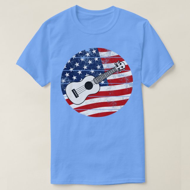 Ukulele USA Flag Ukulelist Musician 4th July T-Shirt (Design Front)