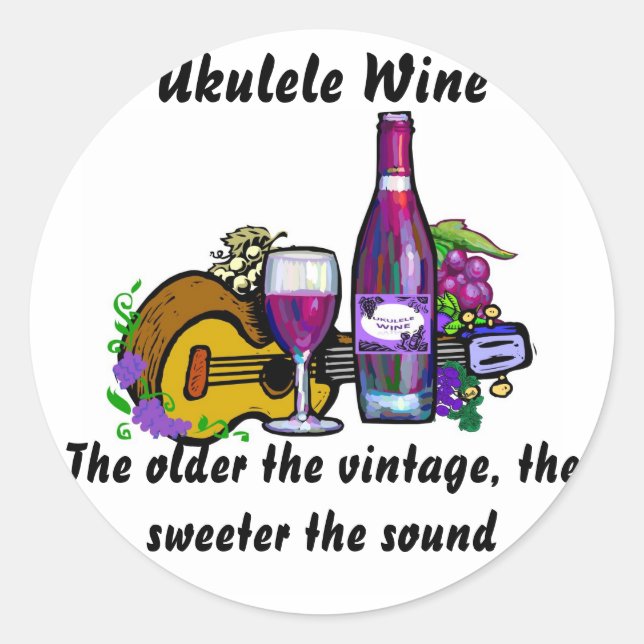 Ukulele Wine Classic Round Sticker (Front)