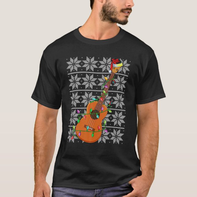Ukulele Xmas Lighting Santa Musical Ugly Sweater C (Front)