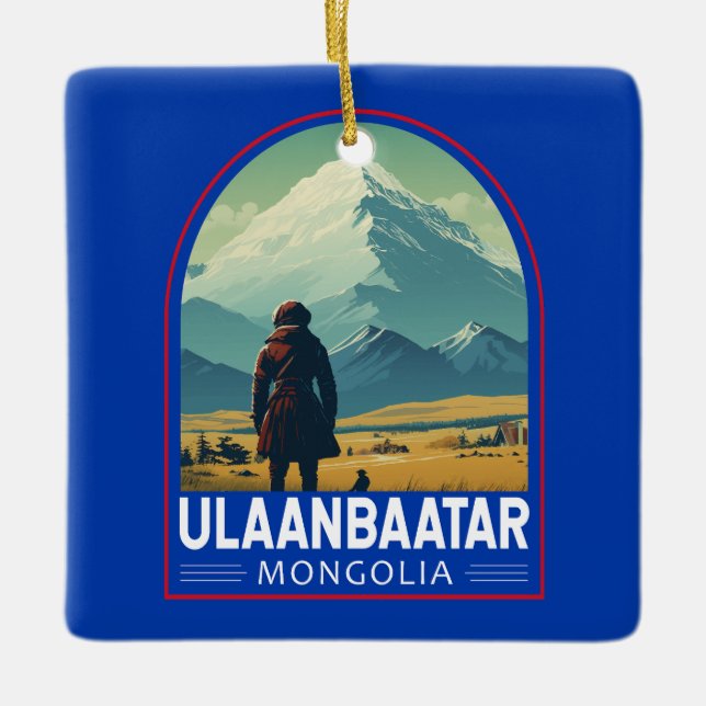 Ulaanbaatar Mongolia Travel Art Vintage Ceramic Ornament (Front)
