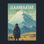 Ulaanbaatar Mongolia Travel Art Vintage Postcard<br><div class="desc">Ulaanbaatar retro vector travel design. It’s in the Tuul River valley,  bordering the Bogd Khan Uul National Park.</div>