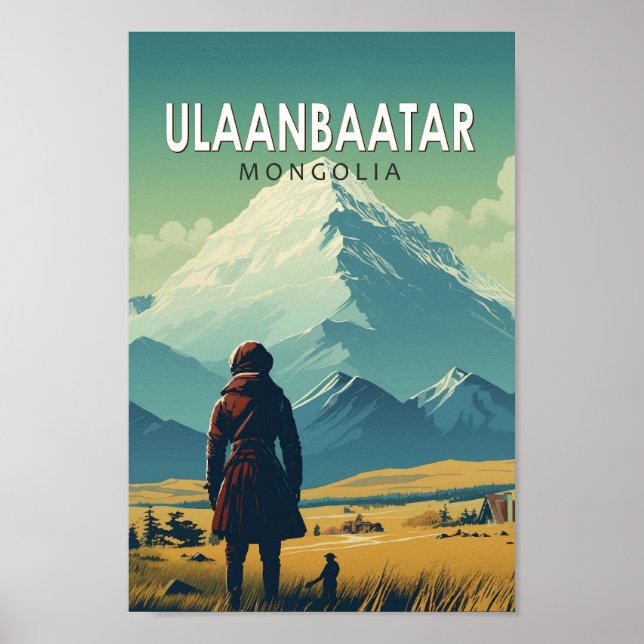 Ulaanbaatar Mongolia Travel Art Vintage Poster (Front)