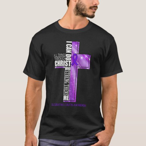Ulcerative Colitis Awareness Christian Cross Ribbo T_Shirt
