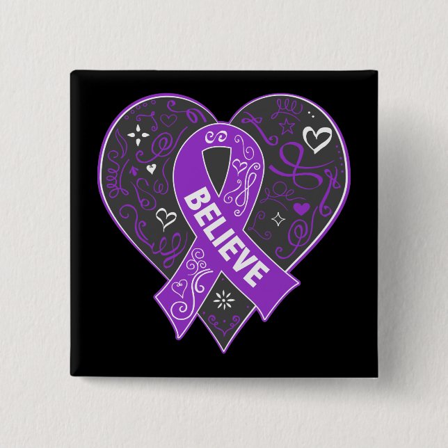 Ulcerative Colitis Believe Ribbon Heart Pinback Button (Front)