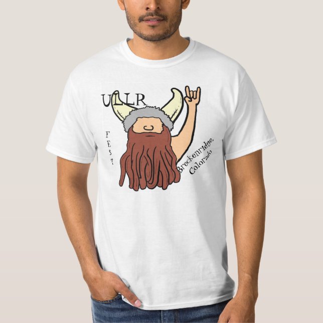 Ullr Fest rock on viking humor tee (Front)
