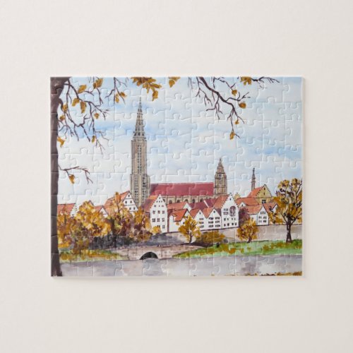Ulm Cathedral Germany Townscape Acrylic Painting Jigsaw Puzzle