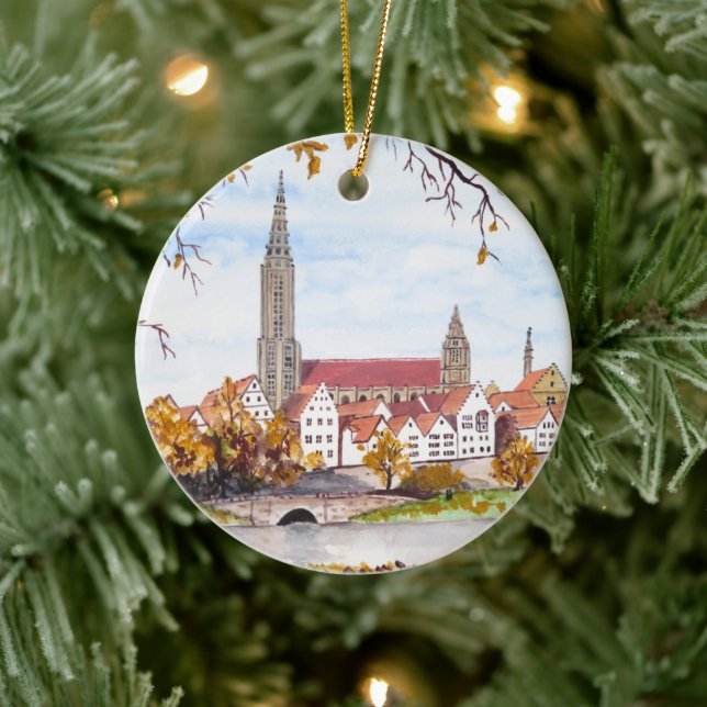 Ulm Cathedral in Germany by Farida Greenfield Ceramic Ornament (Tree)