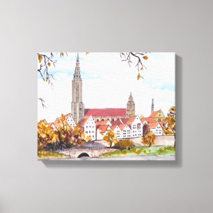 Ulm Cathedral in Germany Painting Square Acrylic P Canvas Print