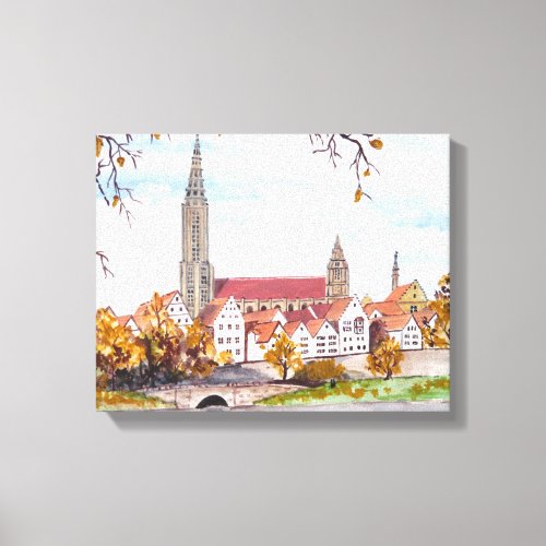 Ulm Cathedral in Germany Painting Square Acrylic P Canvas Print