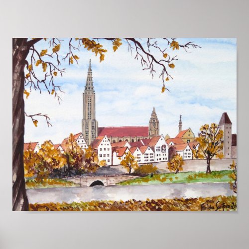 Ulm Cathedral in Germany Painting Square Acrylic Poster