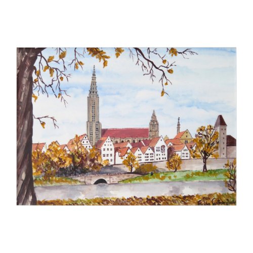 Ulm Cathedral in Germany Painting Square Acrylic Print