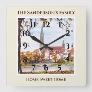 Ulm Cathedral in Germany Painting Square Wall Clock