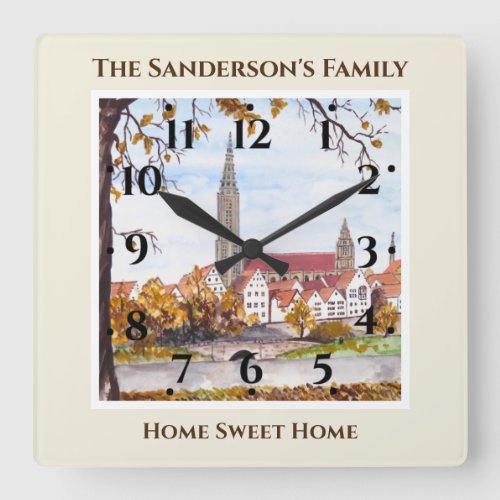 Ulm Cathedral in Germany Painting Square Wall Clock