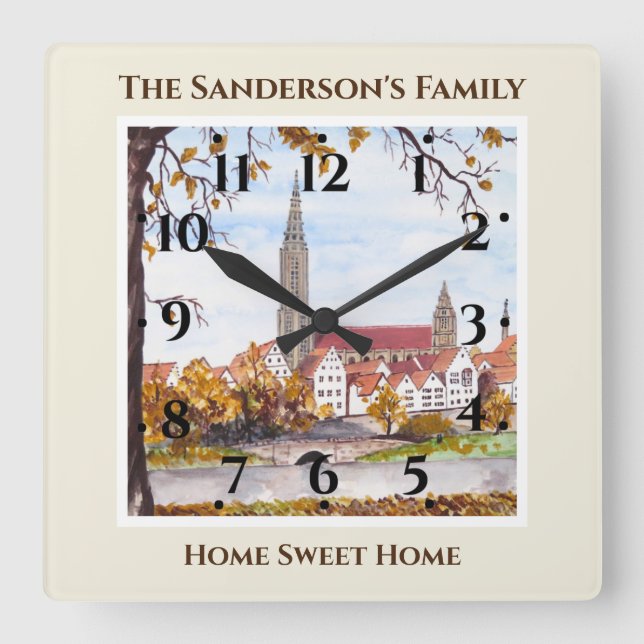 Ulm Cathedral in Germany Painting Square Wall Clock (Front)