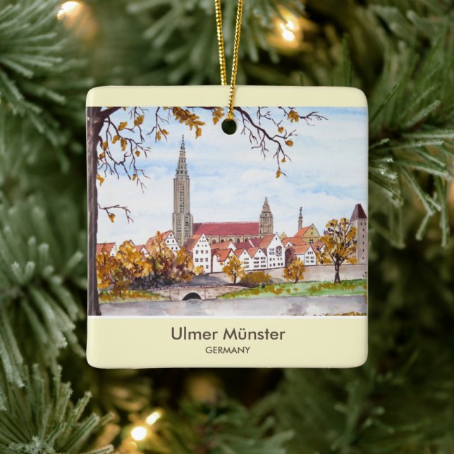 Ulm Minster Germany Painting by Farida Greenfield Ceramic Ornament (Tree)