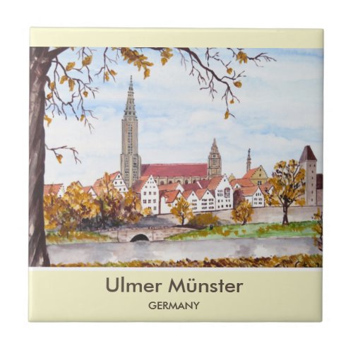 Ulm Minster Germany Painting by Farida Greenfield Ceramic Tile