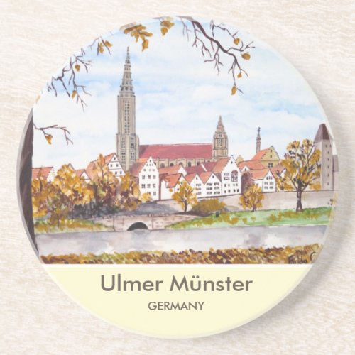 Ulm Minster Germany Painting by Farida Greenfield Coaster