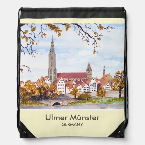 Ulm Minster Germany Painting by Farida Greenfield Drawstring Bag