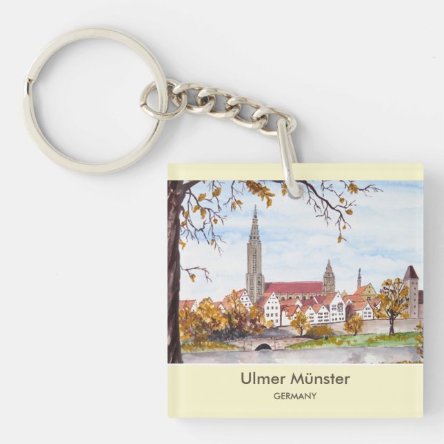 Ulm Minster Germany Painting by Farida Greenfield Keychain (Front)