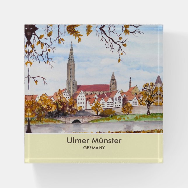 Ulm Minster Germany Painting by Farida Greenfield Paperweight (Front)
