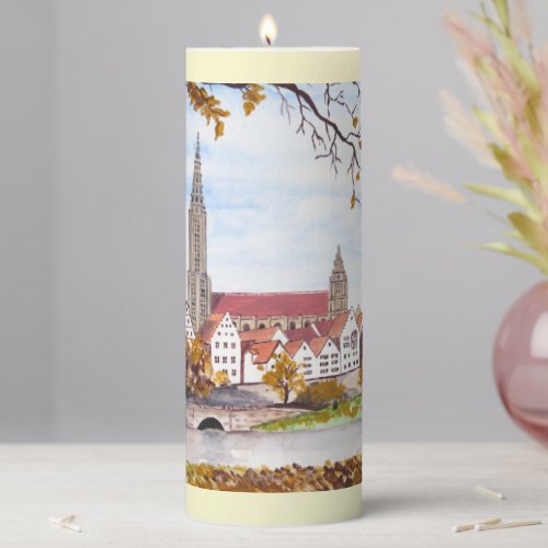 Ulm Minster Germany Painting by Farida Greenfield Pillar Candle