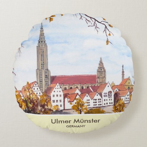 Ulm Minster Germany Painting by Farida Greenfield Round Pillow