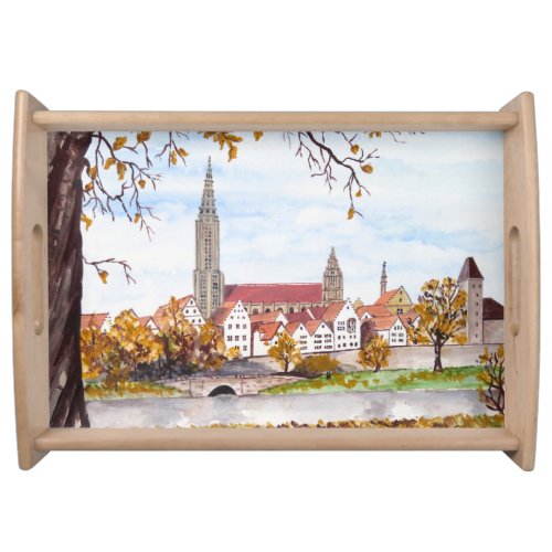 Ulm Minster Germany Painting by Farida Greenfield Serving Tray