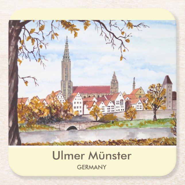 Ulm Minster Germany Painting by Farida Greenfield Square Paper Coaster (Front)