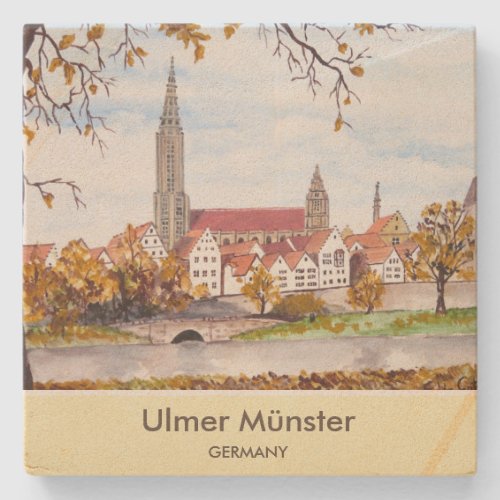 Ulm Minster Germany Painting by Farida Greenfield Stone Coaster