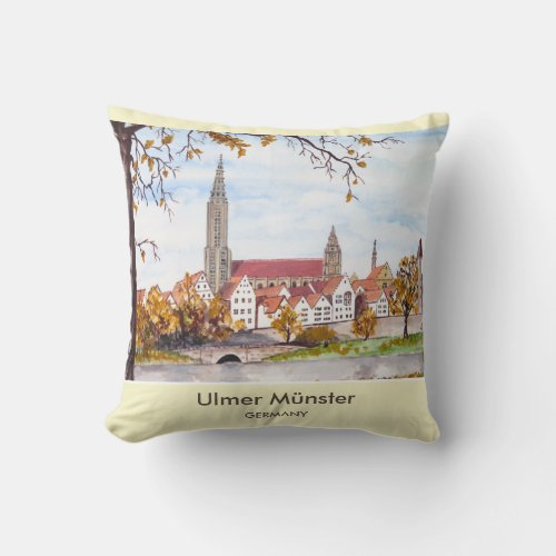 Ulm Minster Germany Painting by Farida Greenfield Throw Pillow