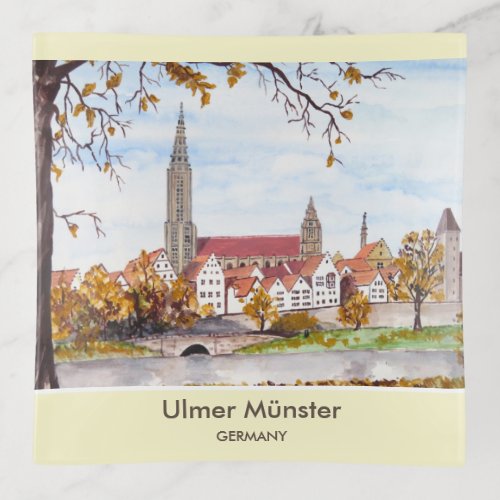 Ulm Minster Germany Painting by Farida Greenfield Trinket Tray