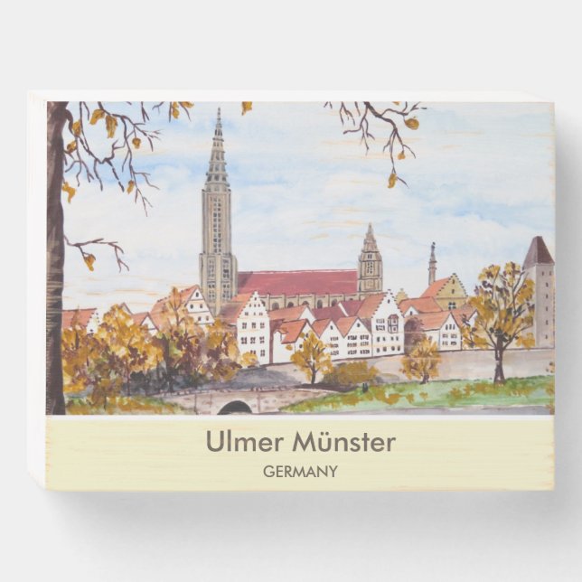 Ulm Minster Germany Painting by Farida Greenfield Wooden Box Sign (Front Horizontal)