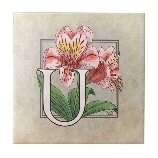 Ulster Mary Flower Floral Monogram Art Tile (Front)