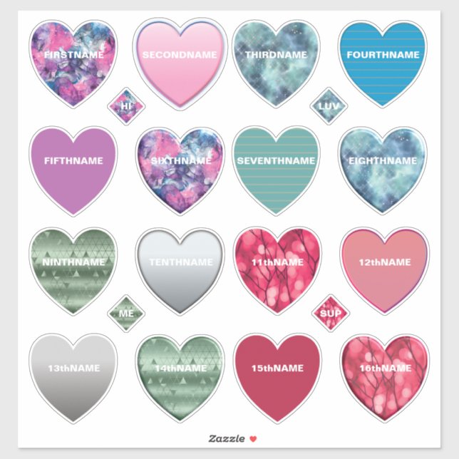 Ultimate 16 Name Hearts Collection Sticker (Sheet)