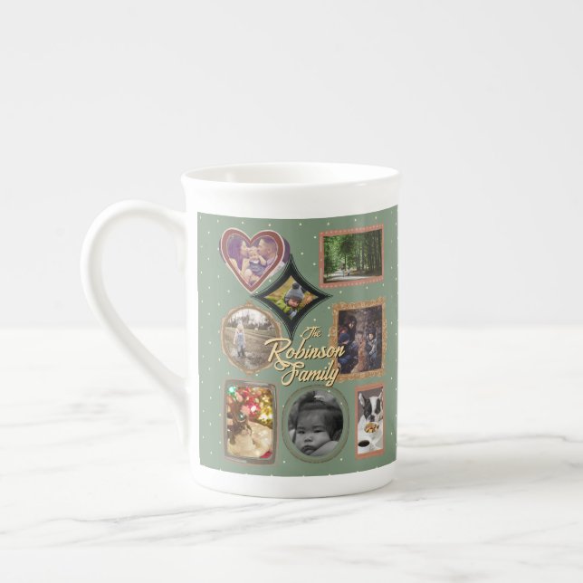 Ultimate 19 Family Photos Retro Frame Collage Bone China Mug (Left)
