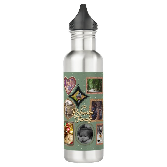 Ultimate 19 Family Photos Retro Frame Collage Stainless Steel Water Bottle (Left)
