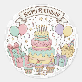 Ultimate Birthday Celebration: Cake, Gifts & Ballo Classic Round Sticker