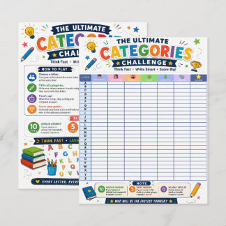 Ultimate Categories Challenge Printable Game Note Card