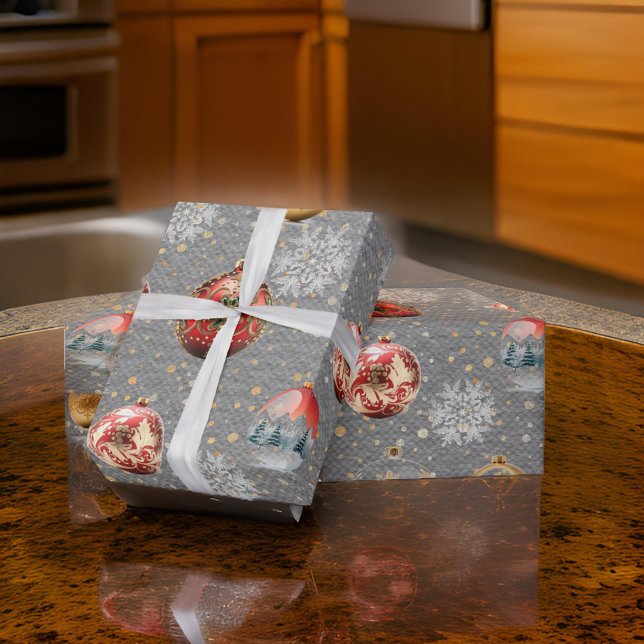 Ultimate Christmas Tree Bulbs Steel Gray Wrapping Paper (Creator Uploaded)