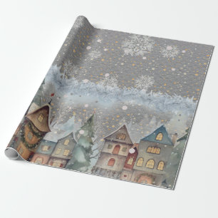 Ultimate Christmas Village Snow Steel Gray Wrapping Paper