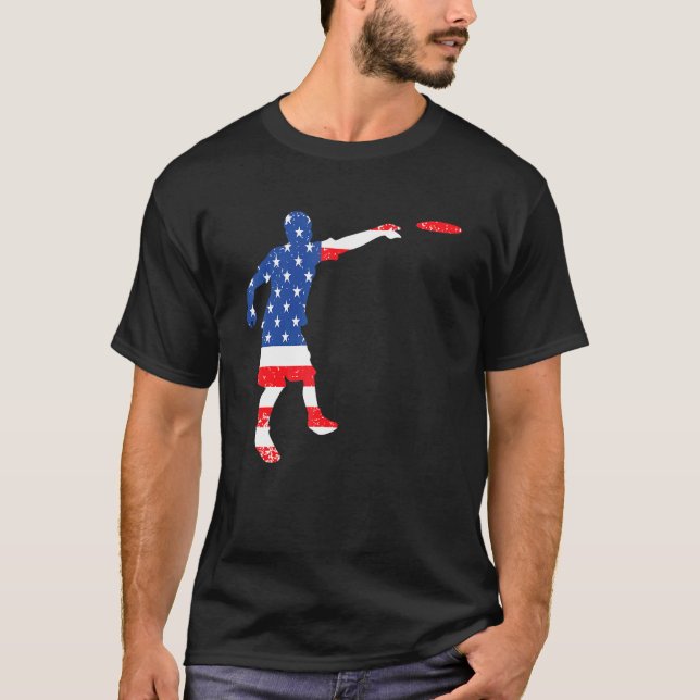 Ultimate Frisbee Disc Golf Player Usa American Fla T-Shirt (Front)