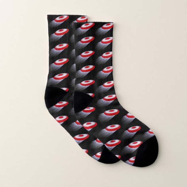 Ultimate Frisbee Pattern Black Red and White Socks