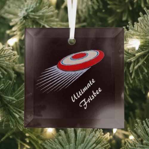 Ultimate Frisbee Red White Beveled Glass Ornament