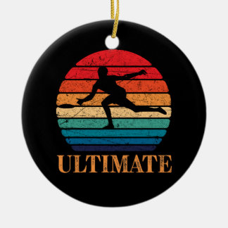 Ultimate Frisbee Retro Player Flying Disk Throwing Ceramic Ornament