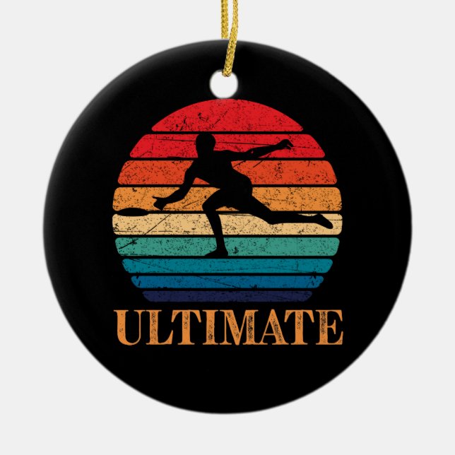 Ultimate Frisbee Retro Player Flying Disk Throwing Ceramic Ornament (Front)