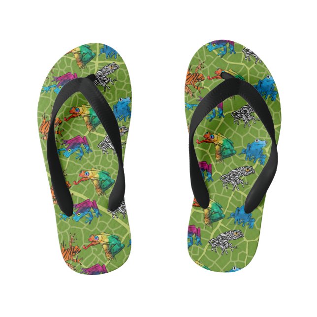 Ultimate Frog Guide - Six Raibow Frogs Kid's Flip Flops (Footbed)