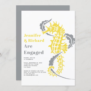 Ultimate gray and yellow seahorse engagement party invitation