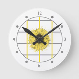 Ultimate Gray Illuminating Yellow Check Sunflower Round Clock