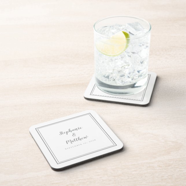 Ultimate Gray Newlywed Wedding Modern Minimalist Beverage Coaster (Right Side)